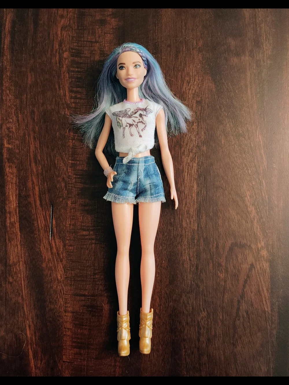 Barbie Doll with Blue & Purple Hair and Gold Boots